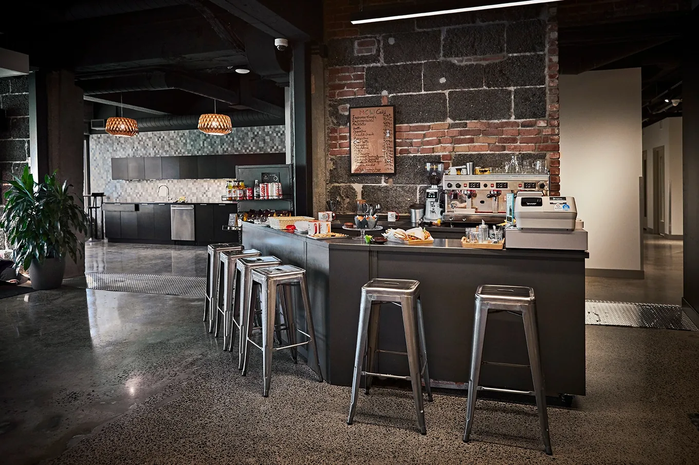 In-house cafe and kitchen in the Webtec workspace